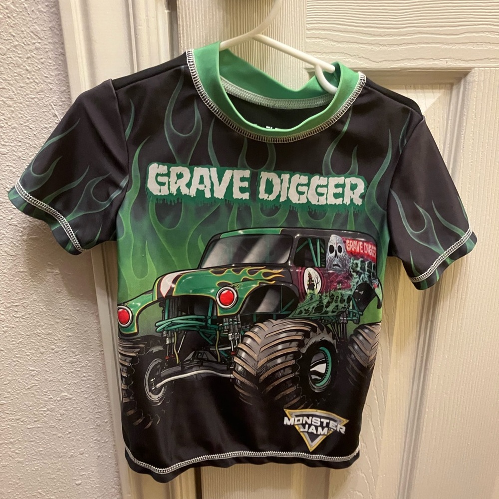 Monster Jam Grave Digger Kids shirt swim rash guard 4T